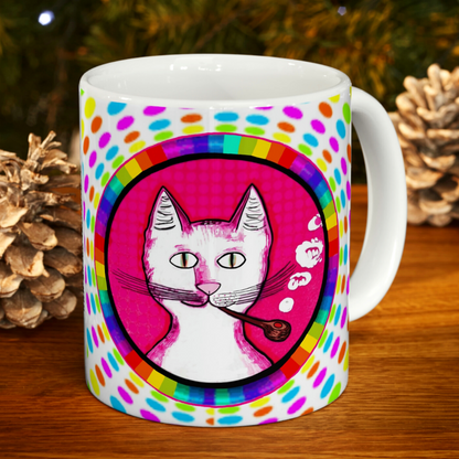 Trippy Happy Gentleman's Cat - Mug - Arjuna Rigby Art and Lifestyle Store