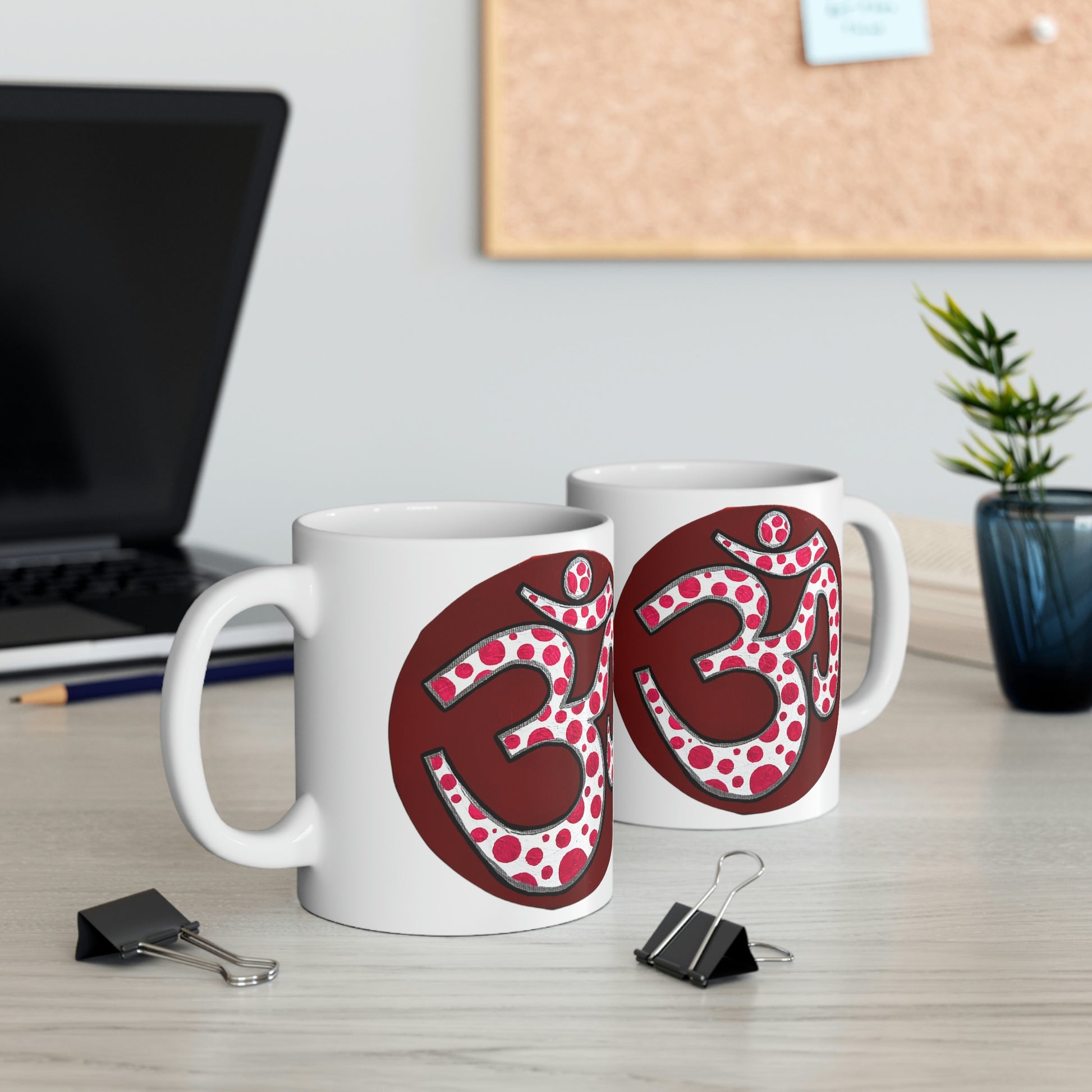 Red & Pink Polka Dot OM - Mug - Arjuna Rigby Art and Lifestyle Store