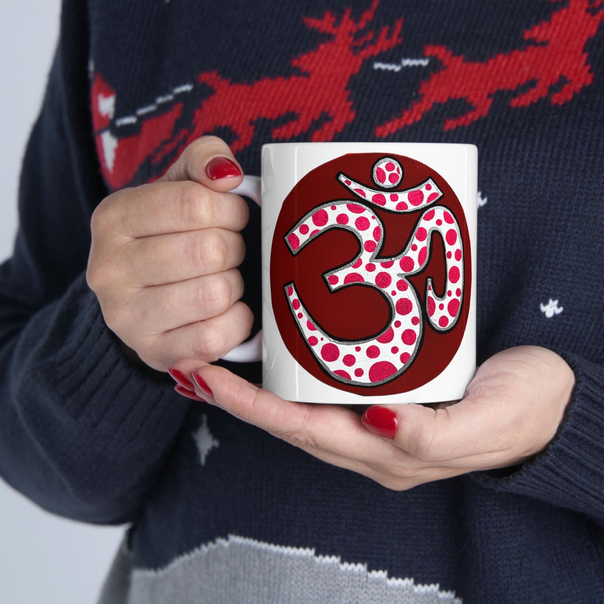 Red & Pink Polka Dot OM - Mug - Arjuna Rigby Art and Lifestyle Store