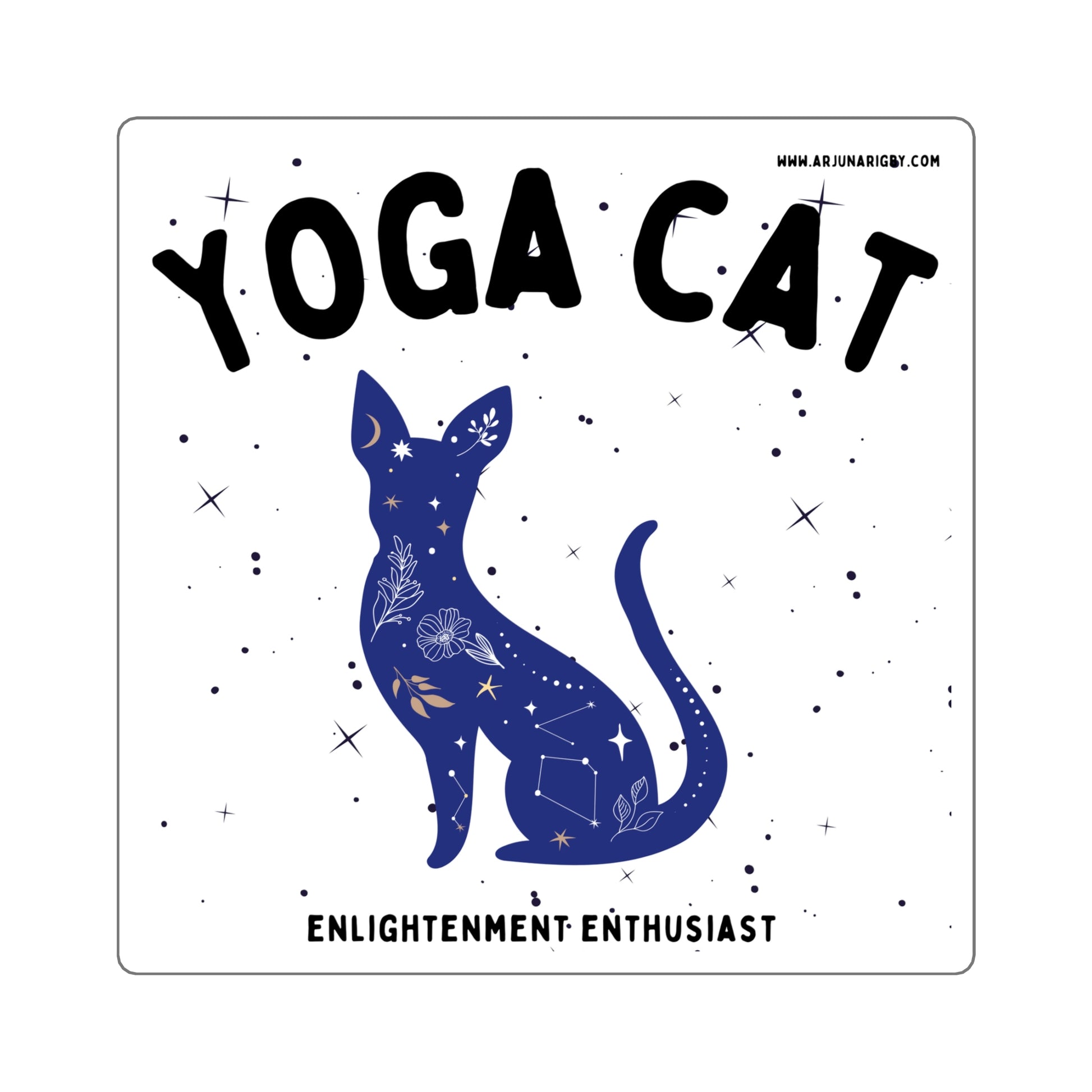 Yoga Cat (White) Sticker - Arjuna Rigby Art and Lifestyle Store