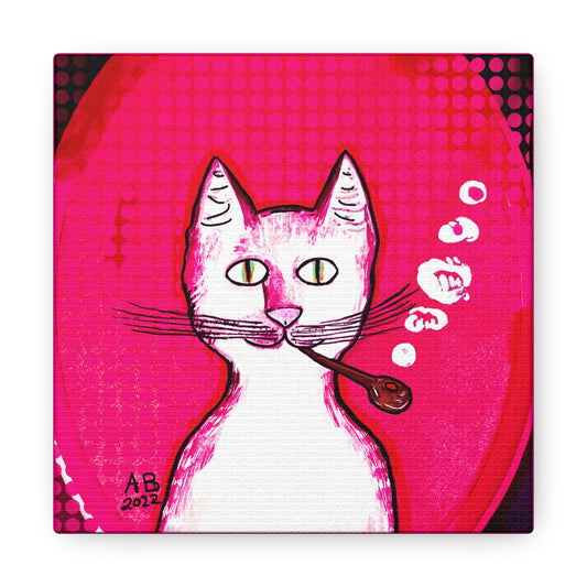 Hot Pink Gentleman's Cat - Canvas Box-Print - Arjuna Rigby Art and Lifestyle Store