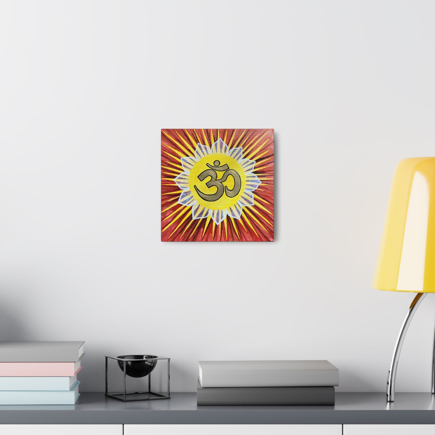 Sunburst AUM on Red Gold Background - Canvas Box-Print - Arjuna Rigby Art and Lifestyle Store