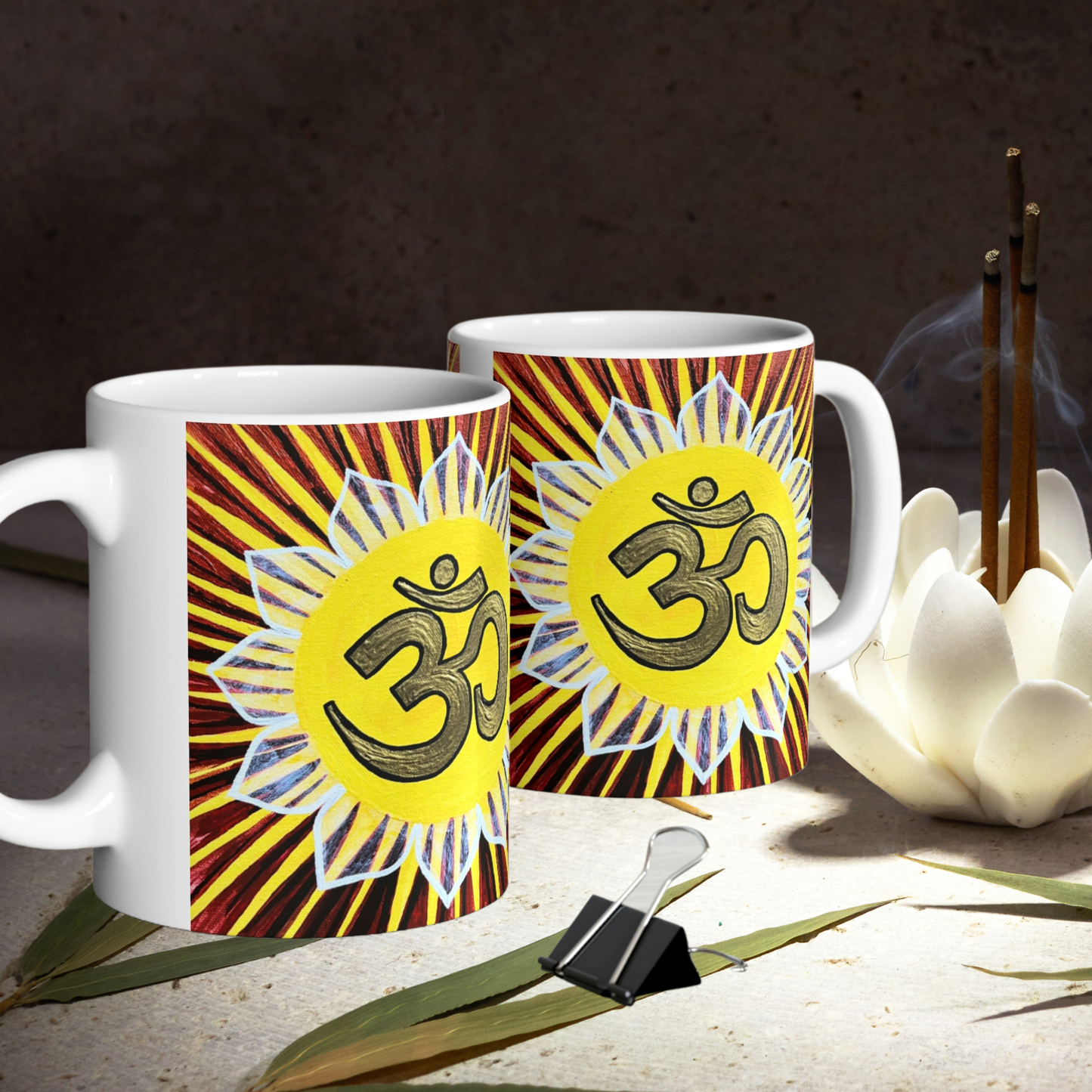 Gold Sunburst OM - Mug - Arjuna Rigby Art and Lifestyle Store