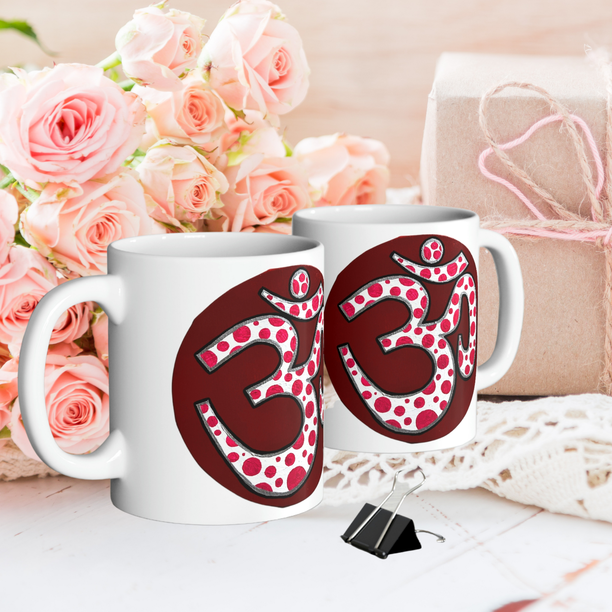 Red & Pink Polka Dot OM - Mug - Arjuna Rigby Art and Lifestyle Store