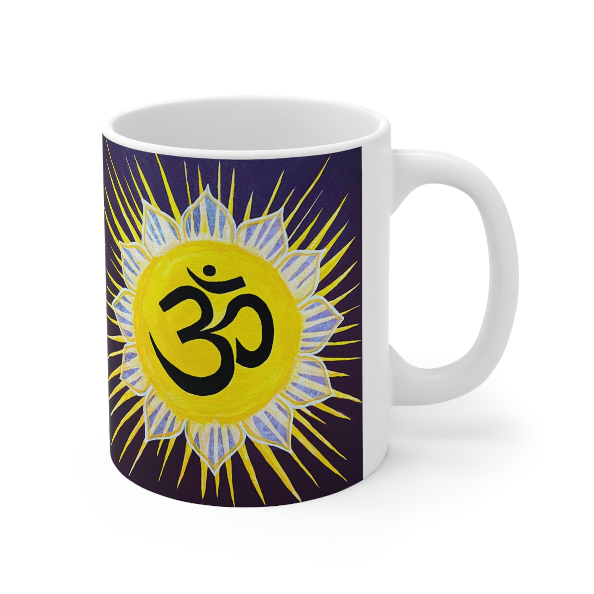 Sunburst OM on Dark Purple - Mug - Arjuna Rigby Art and Lifestyle Store