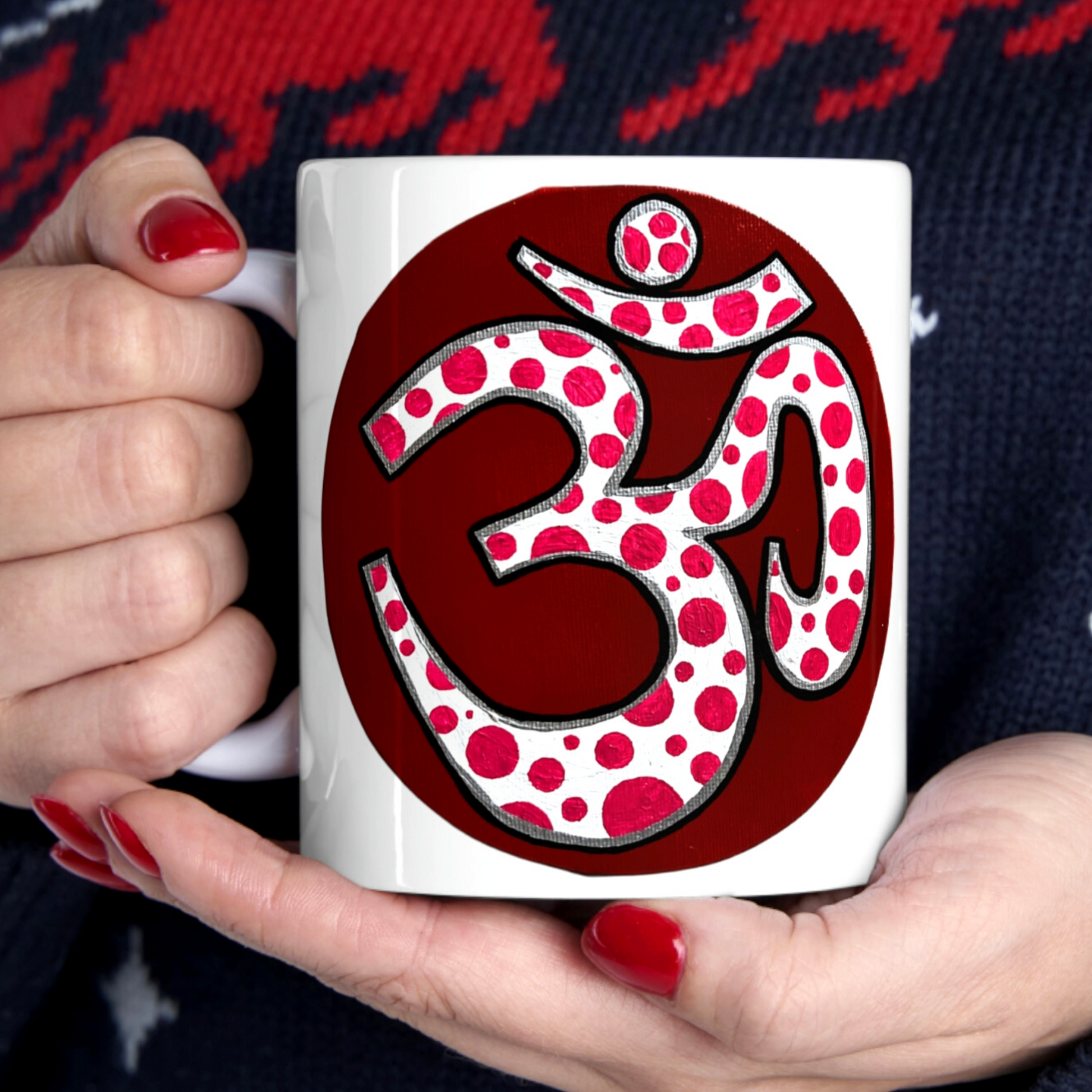 Red & Pink Polka Dot OM - Mug - Arjuna Rigby Art and Lifestyle Store