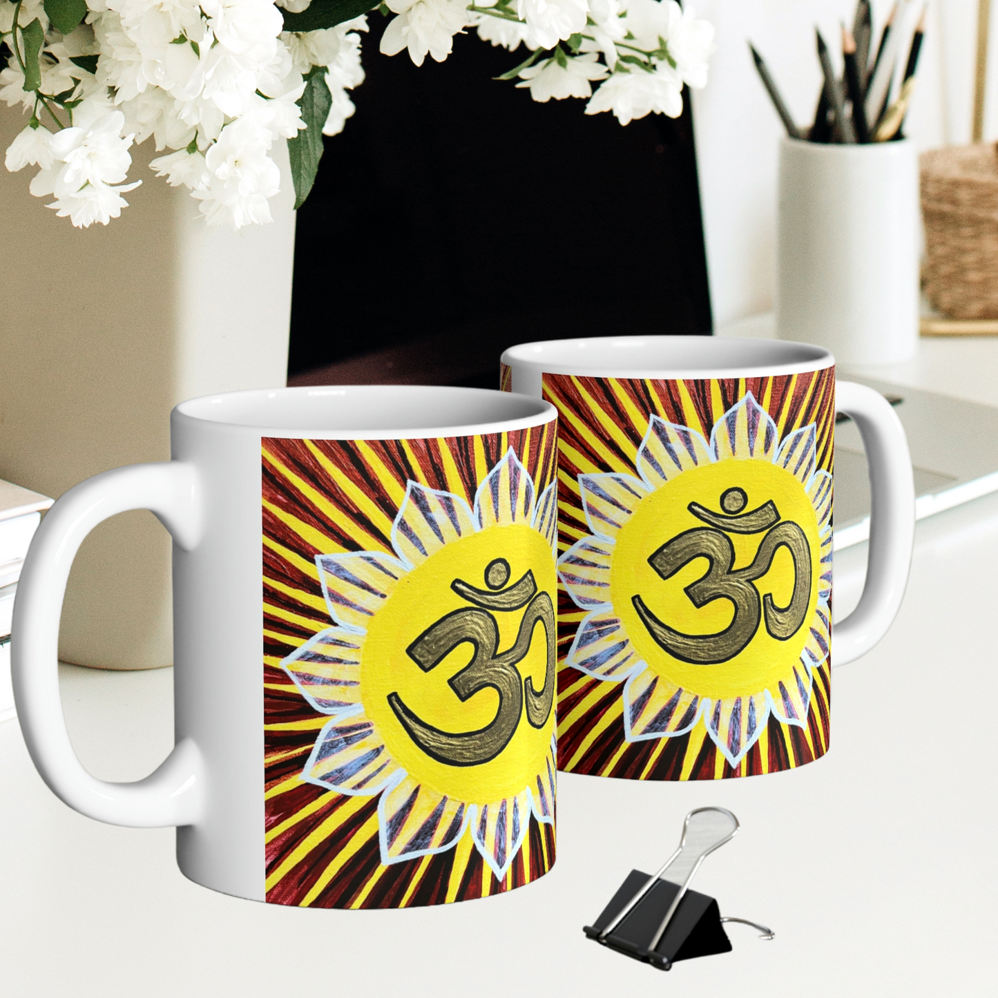 Gold Sunburst OM - Mug - Arjuna Rigby Art and Lifestyle Store