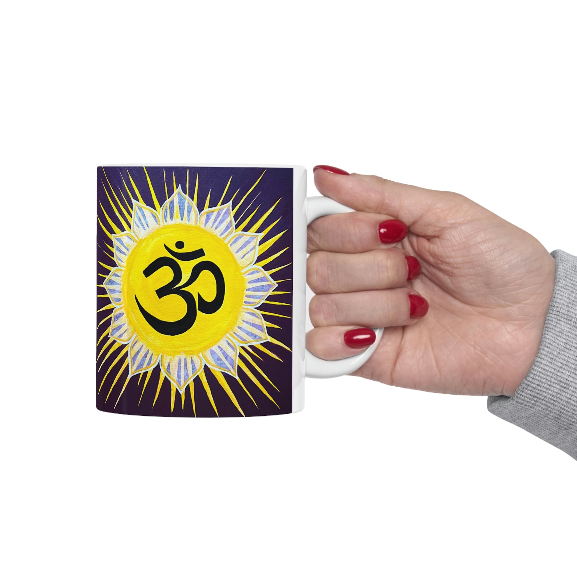 Sunburst OM on Dark Purple - Mug - Arjuna Rigby Art and Lifestyle Store