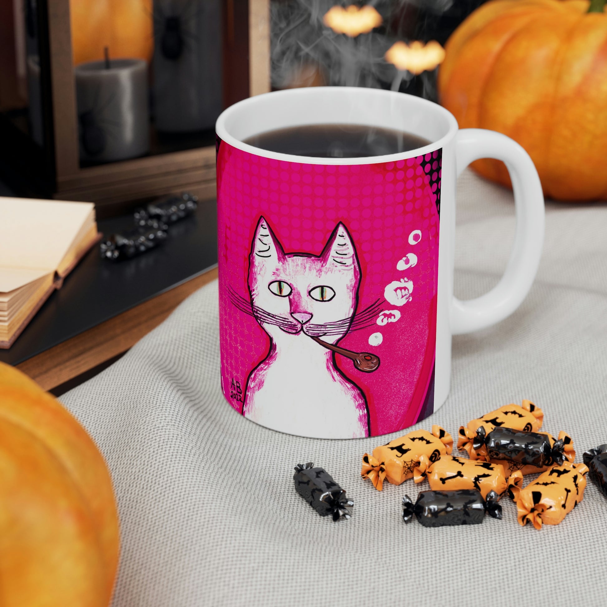 Hot Pink Gentleman's Cat - Mug - Arjuna Rigby Art and Lifestyle Store