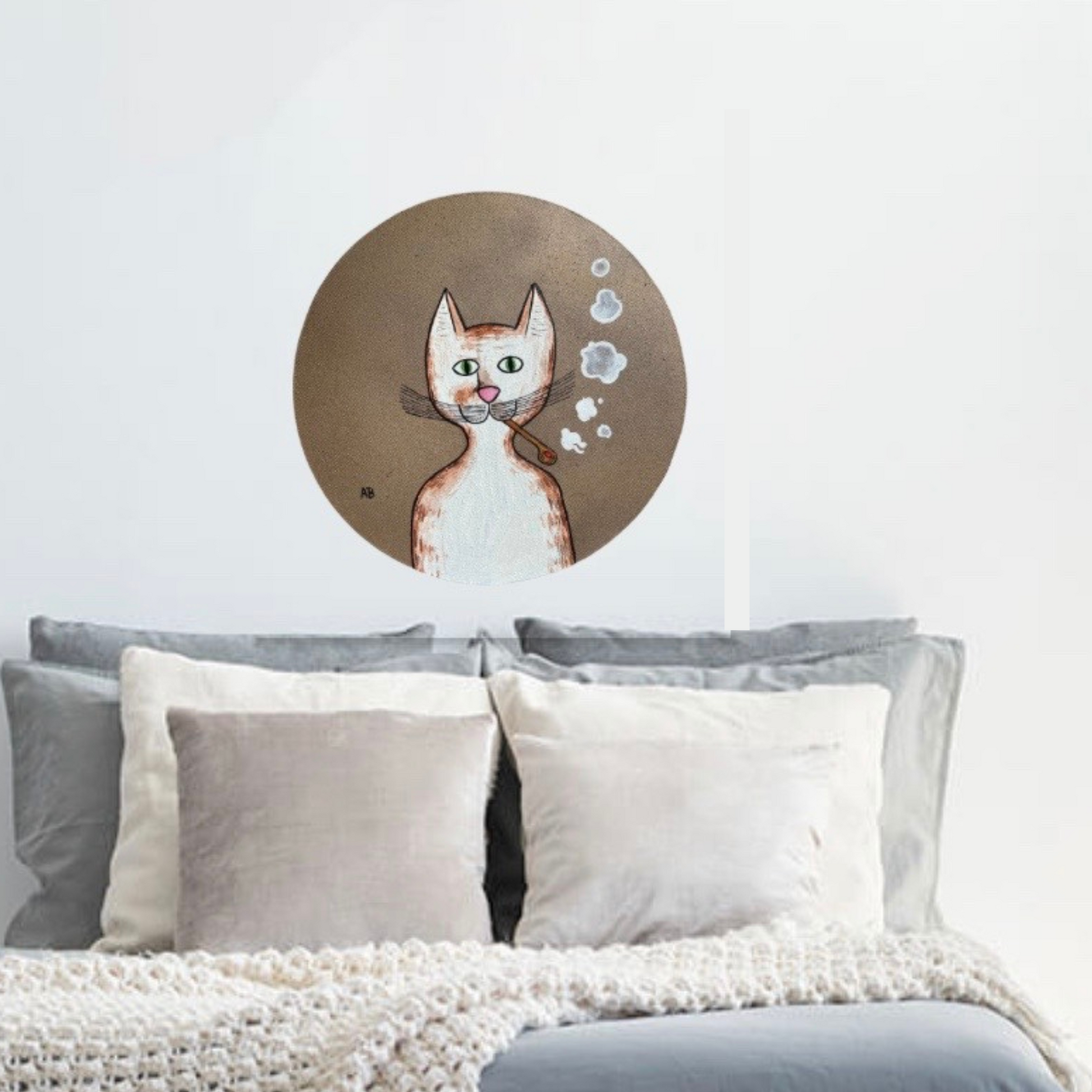 Gentleman's Cat - Large circle canvas - Arjuna Rigby Art and Lifestyle Store