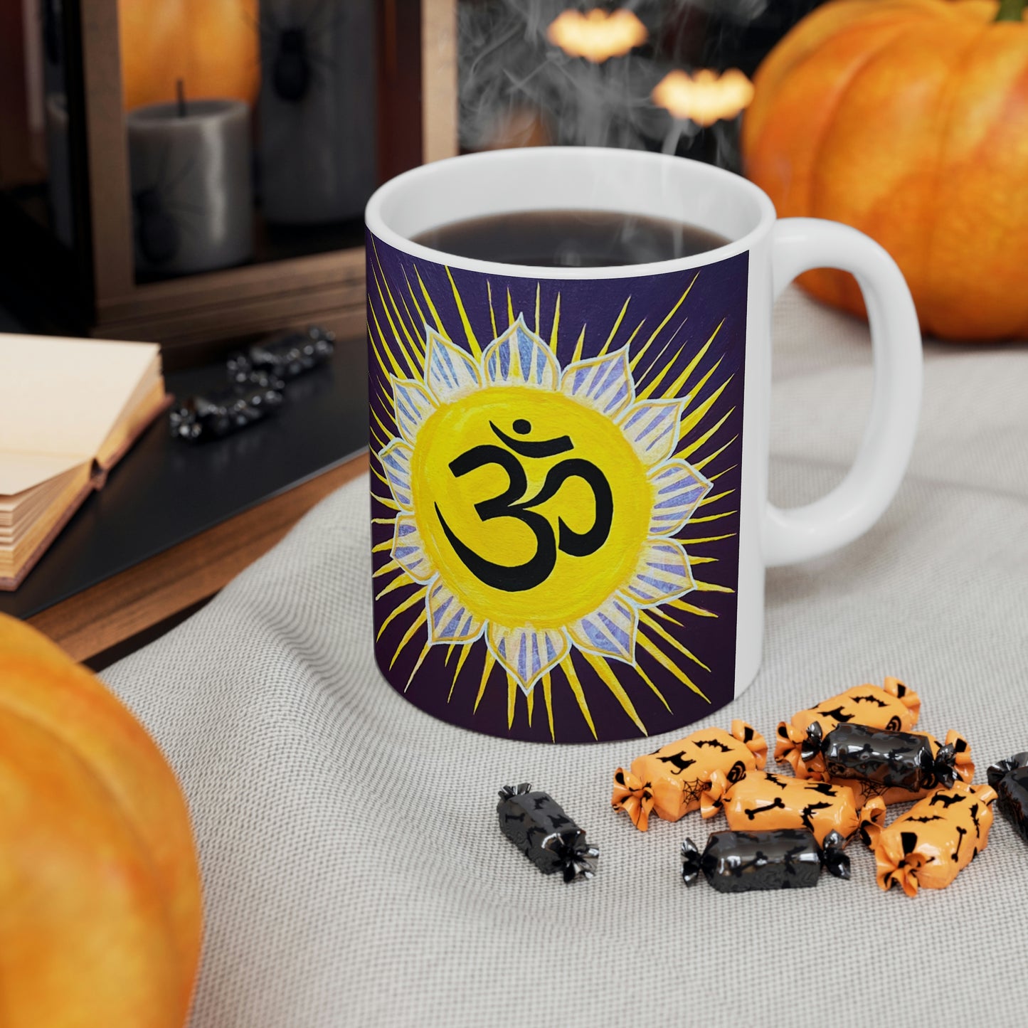 Sunburst OM on Dark Purple - Mug - Arjuna Rigby Art and Lifestyle Store