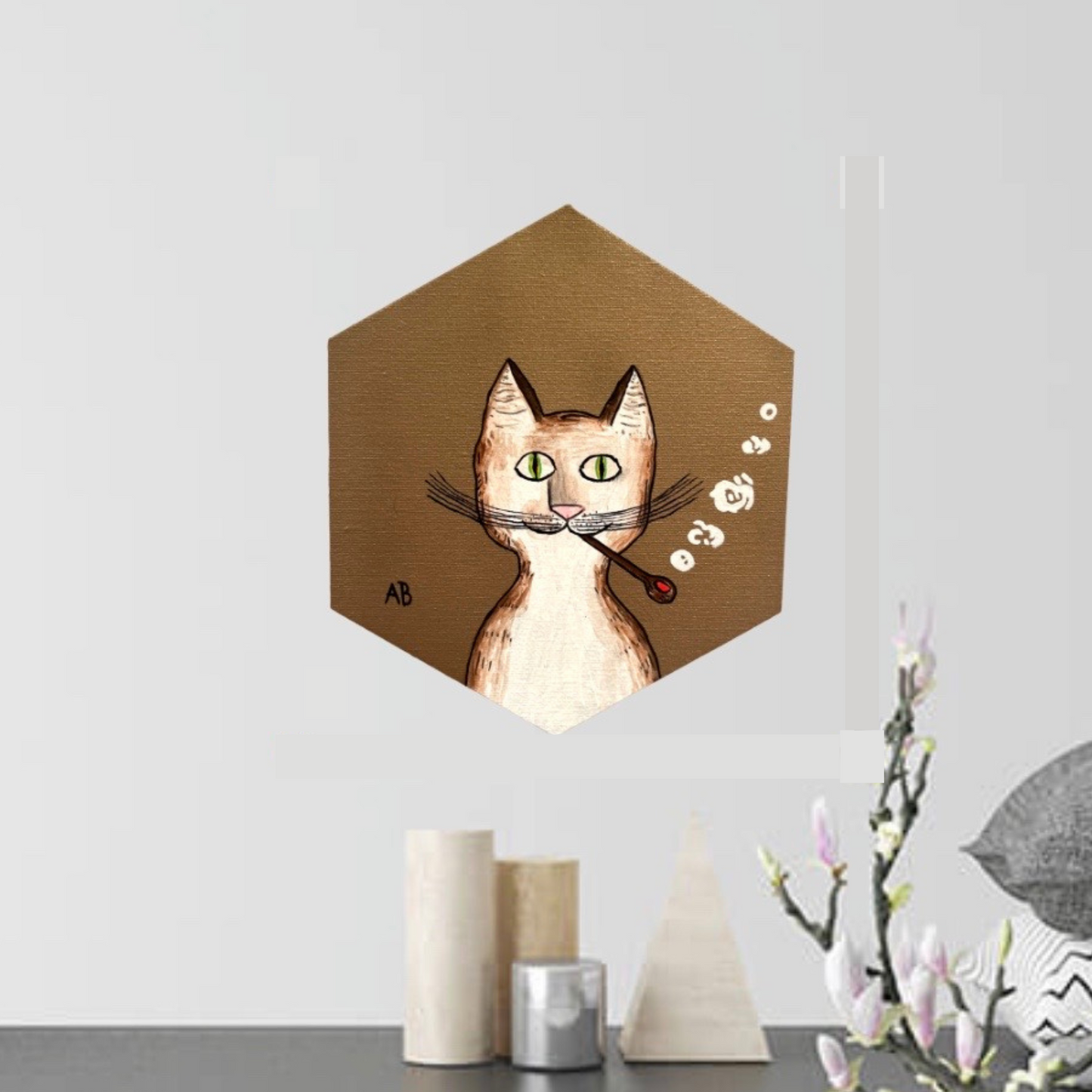 Gentleman's Cat - hexagon canvas - Arjuna Rigby Art and Lifestyle Store