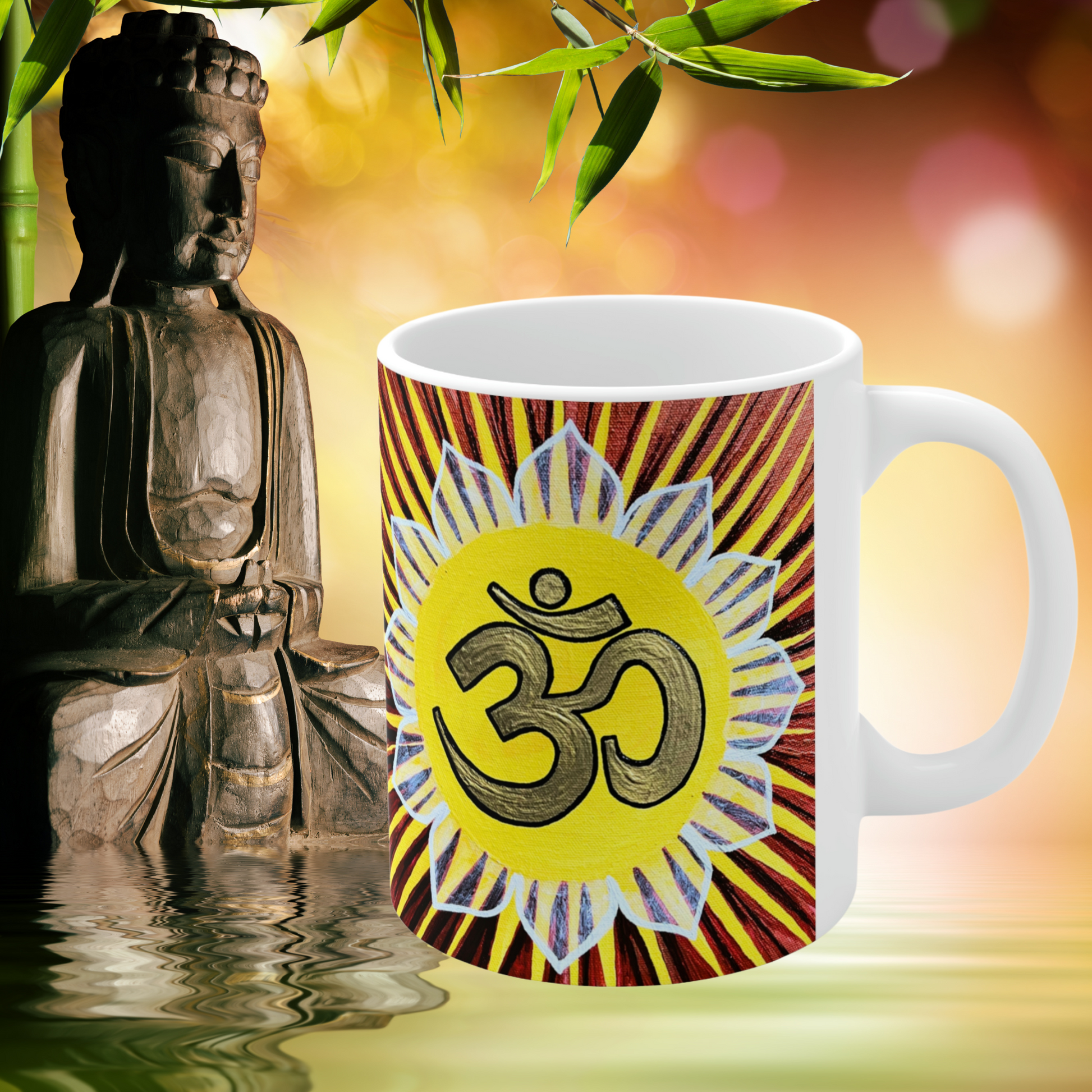 Gold Sunburst OM - Mug - Arjuna Rigby Art and Lifestyle Store