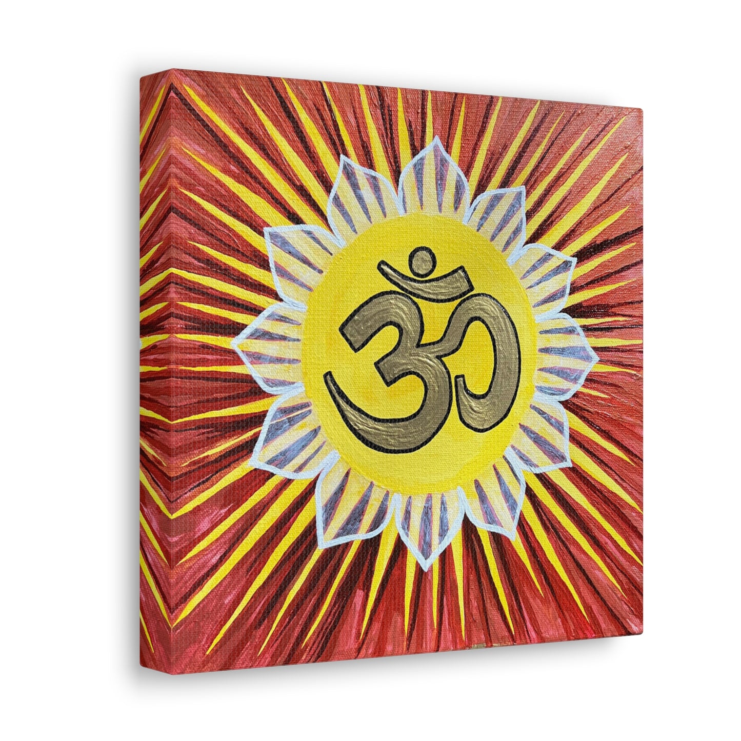 Sunburst AUM on Red Gold Background - Canvas Box-Print - Arjuna Rigby Art and Lifestyle Store