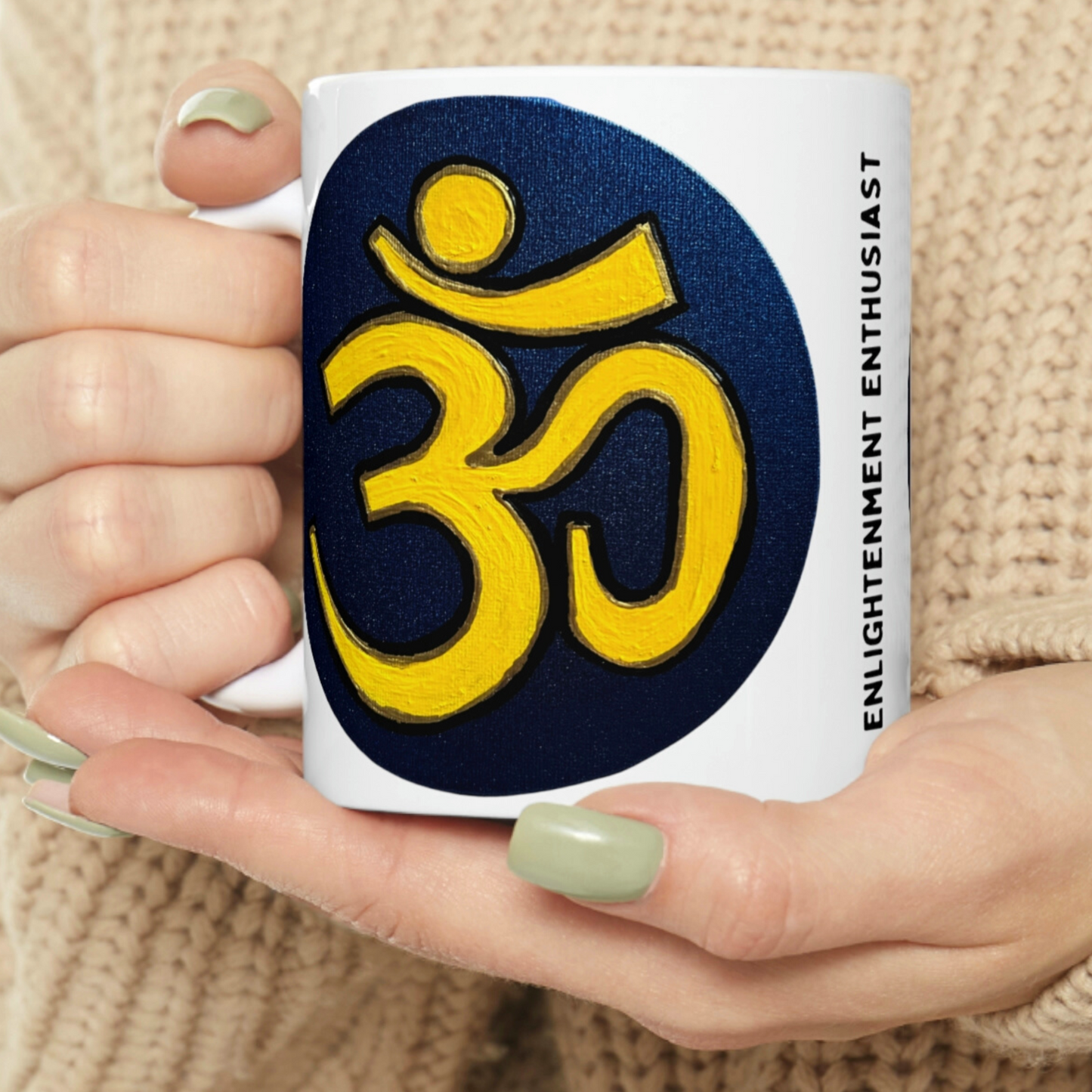 Yellow & Blue OM - Mug - Arjuna Rigby Art and Lifestyle Store