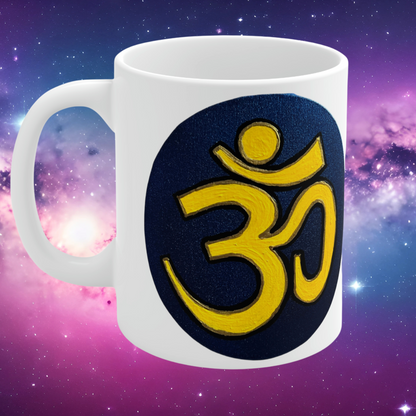 Yellow & Blue OM - Mug - Arjuna Rigby Art and Lifestyle Store