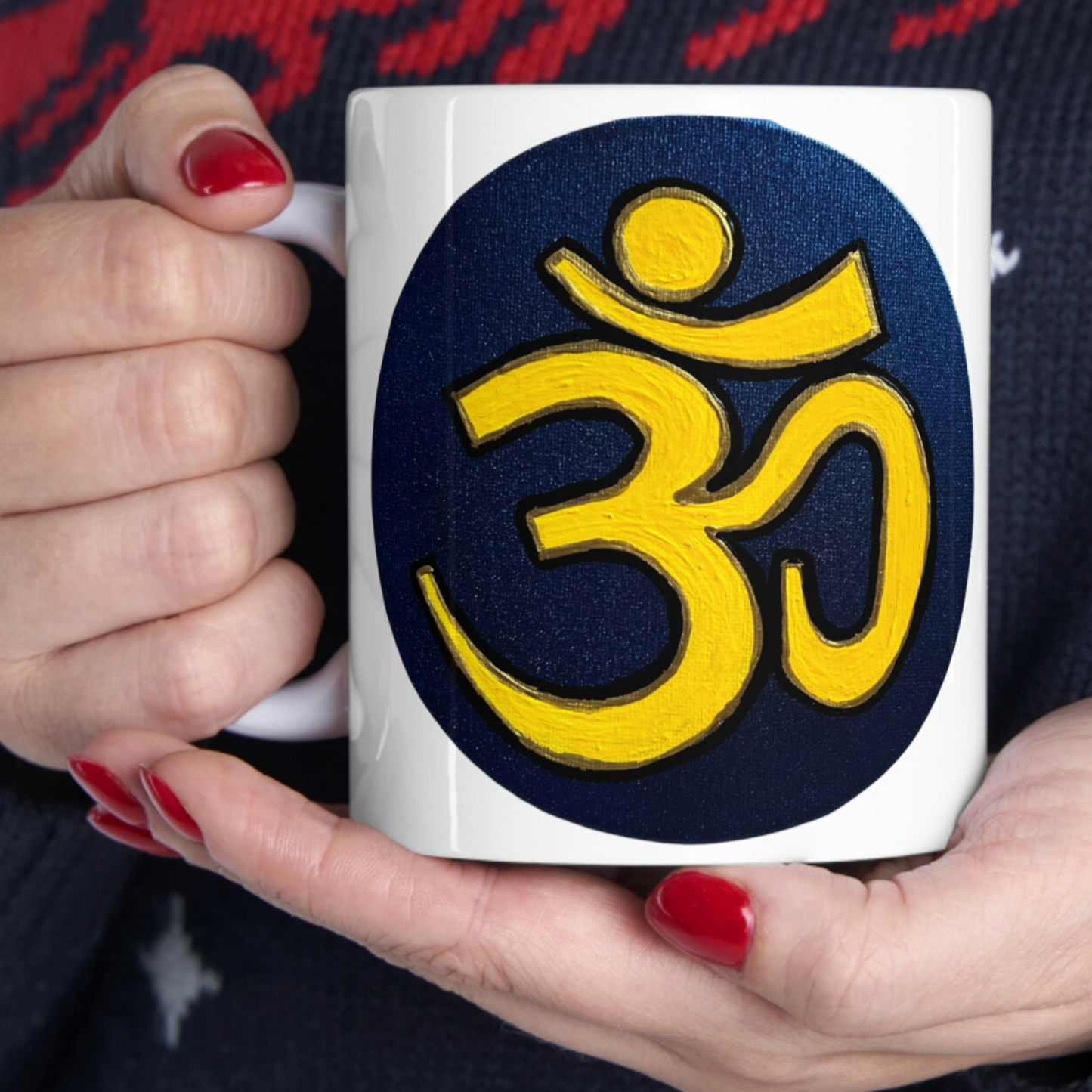 Yellow & Blue OM - Mug - Arjuna Rigby Art and Lifestyle Store