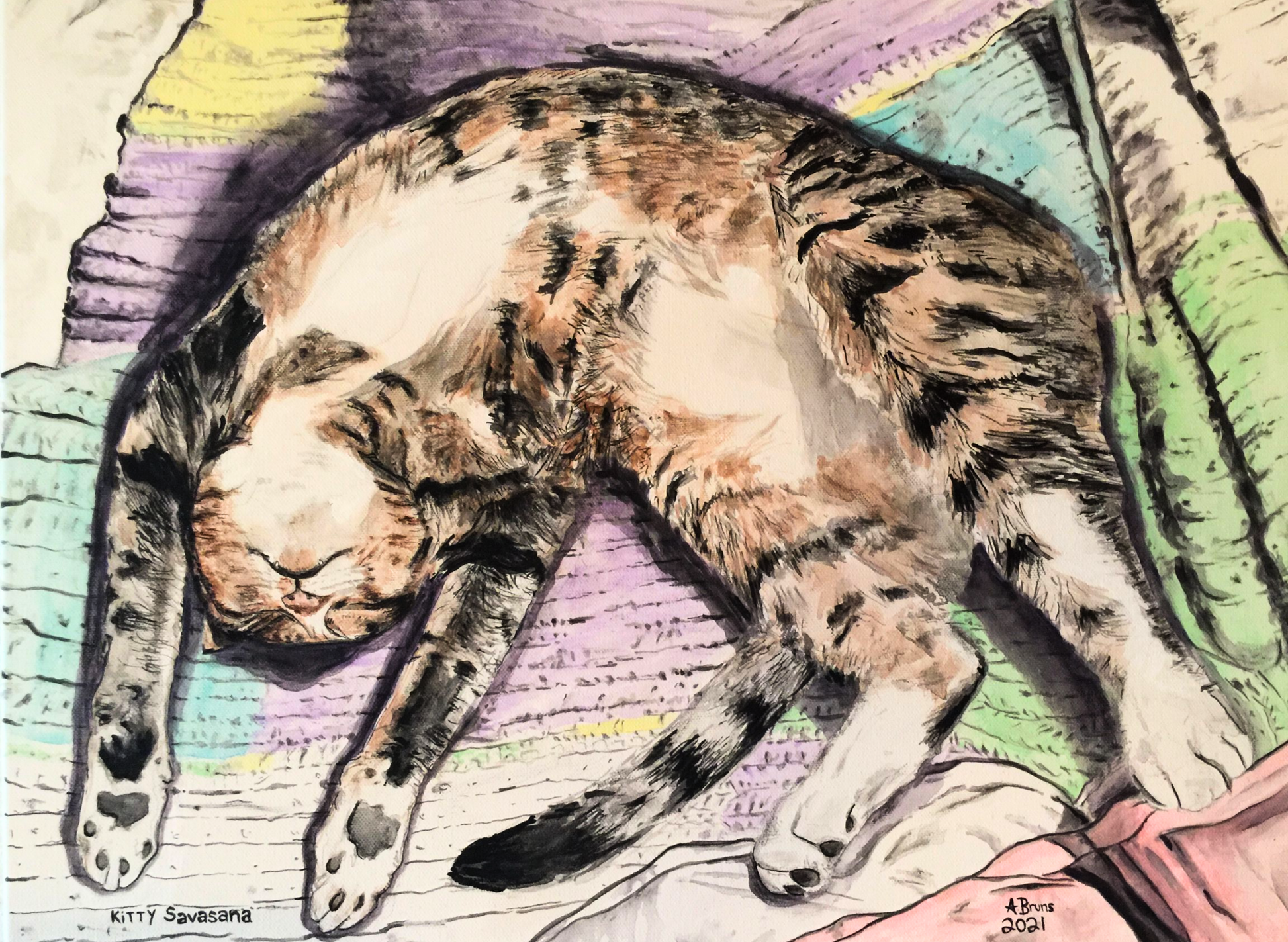 Kitty Savasana - Original Acrylic Painting - Arjuna Rigby Art and Lifestyle Store