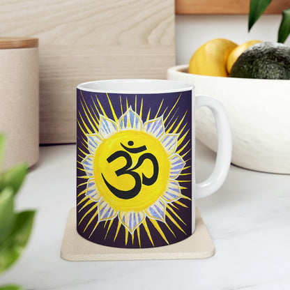 Sunburst OM on Dark Purple - Mug - Arjuna Rigby Art and Lifestyle Store