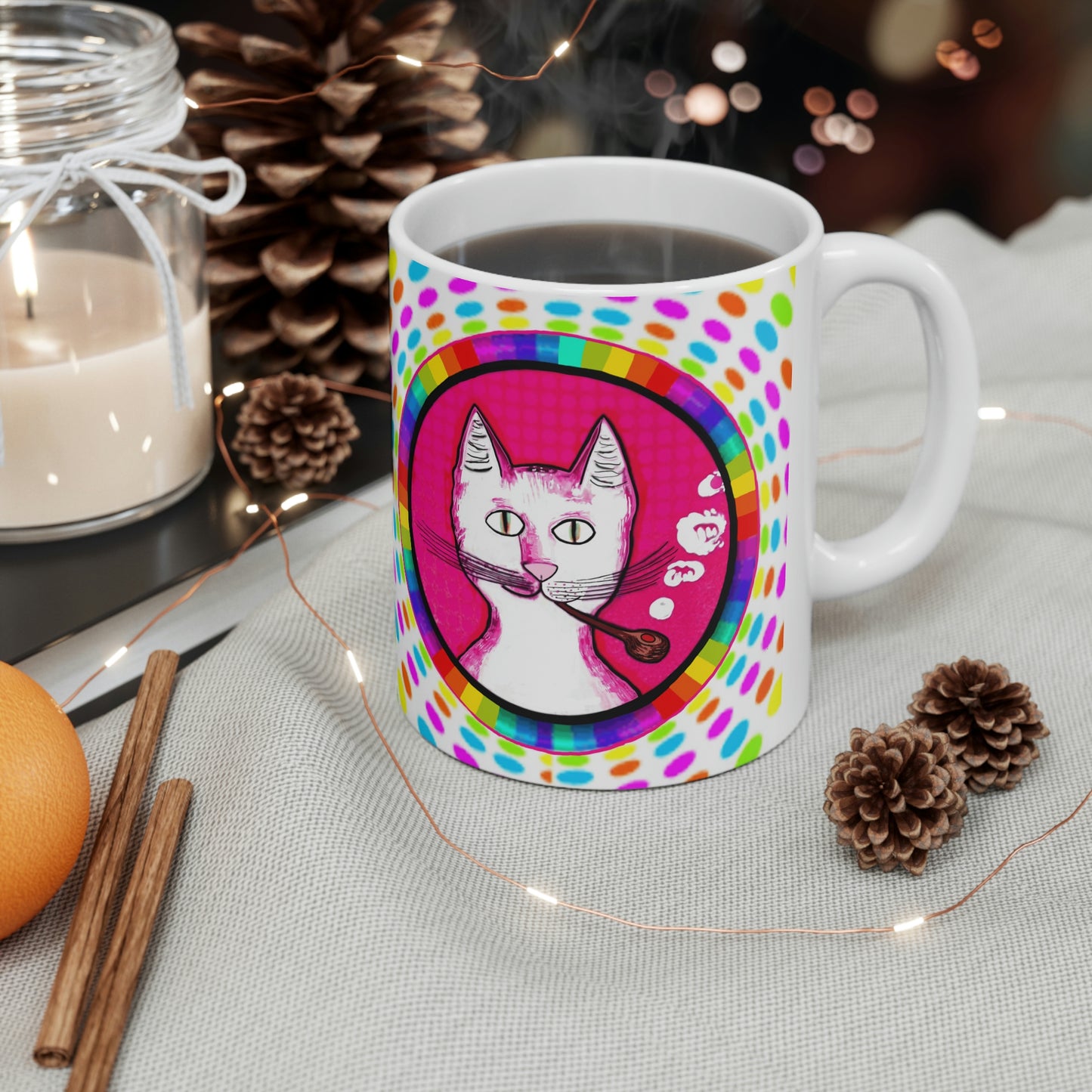 Trippy Happy Gentleman's Cat - Mug - Arjuna Rigby Art and Lifestyle Store