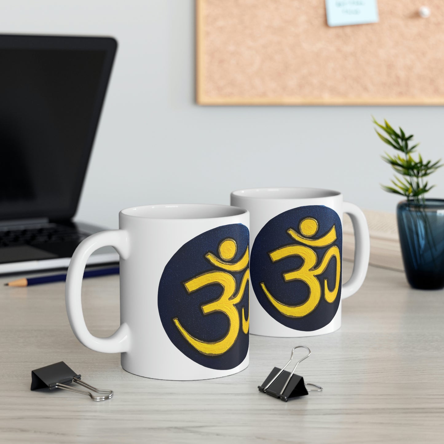 Yellow & Blue OM - Mug - Arjuna Rigby Art and Lifestyle Store