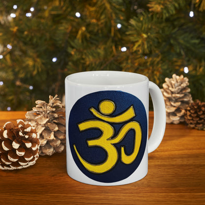 Yellow & Blue OM - Mug - Arjuna Rigby Art and Lifestyle Store