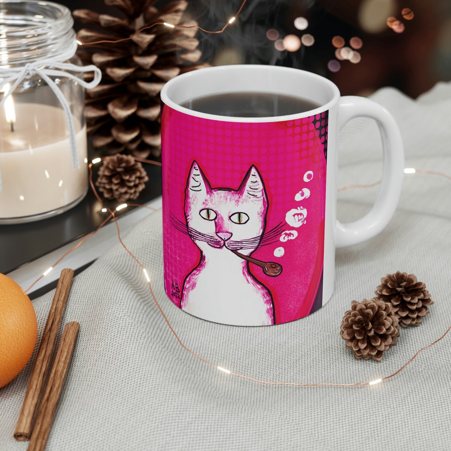 Hot Pink Gentleman's Cat - Mug - Arjuna Rigby Art and Lifestyle Store