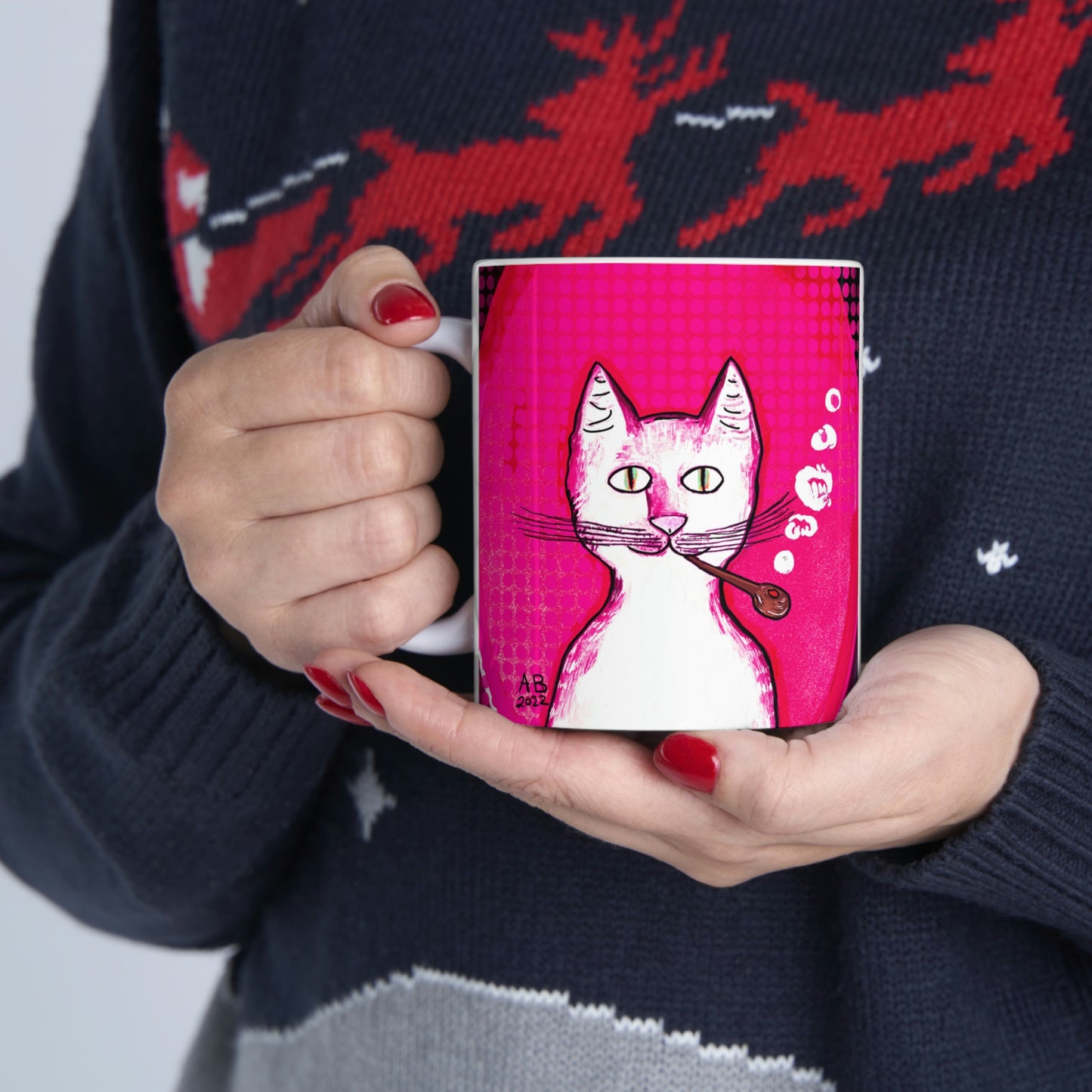 Hot Pink Gentleman's Cat - Mug - Arjuna Rigby Art and Lifestyle Store