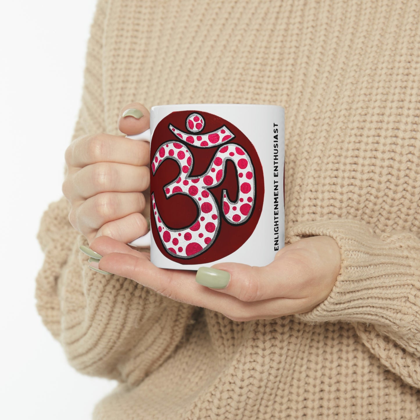 Red & Pink Polka Dot OM - Mug - Arjuna Rigby Art and Lifestyle Store