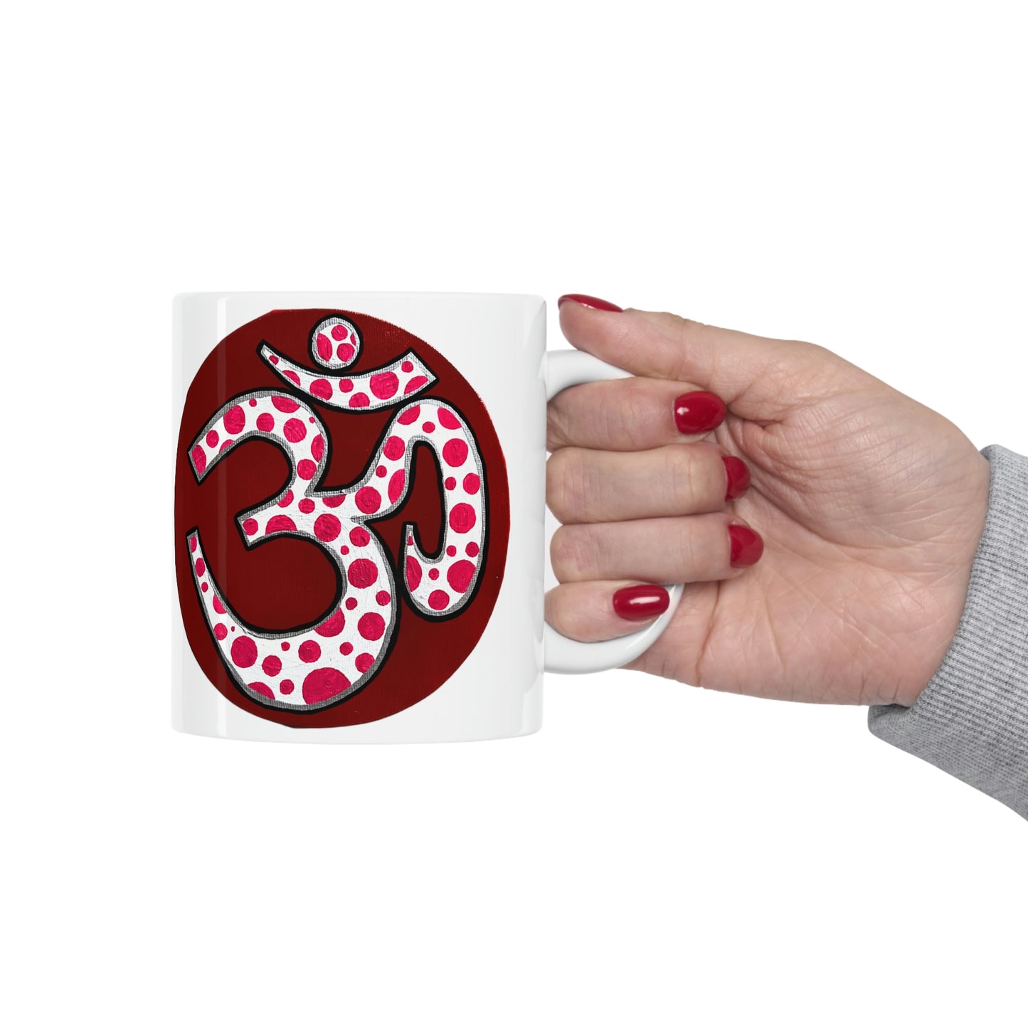 Red & Pink Polka Dot OM - Mug - Arjuna Rigby Art and Lifestyle Store