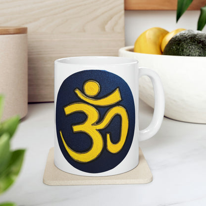 Yellow & Blue OM - Mug - Arjuna Rigby Art and Lifestyle Store