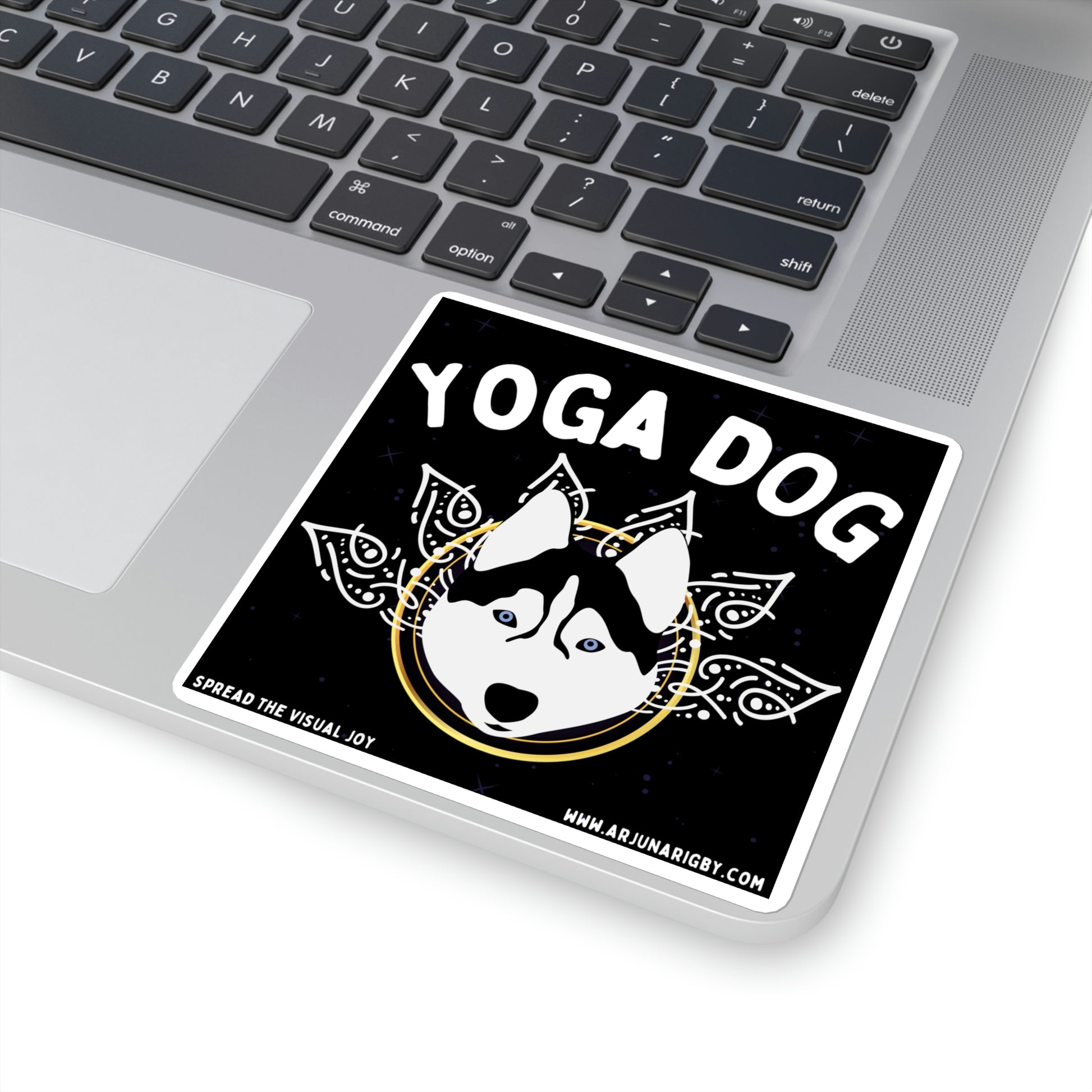 Yoga Dog (Black) Sticker - Arjuna Rigby Art and Lifestyle Store