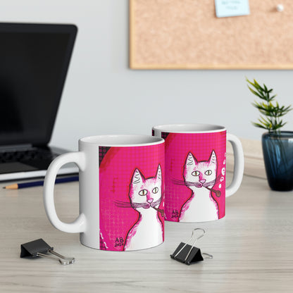 Hot Pink Gentleman's Cat - Mug - Arjuna Rigby Art and Lifestyle Store