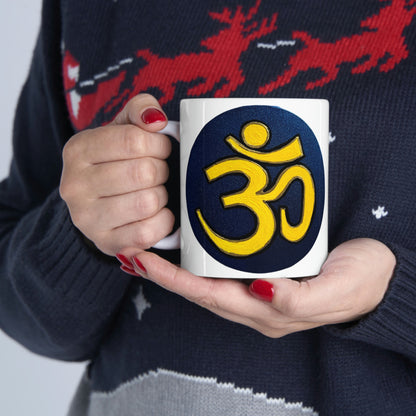 Yellow & Blue OM - Mug - Arjuna Rigby Art and Lifestyle Store