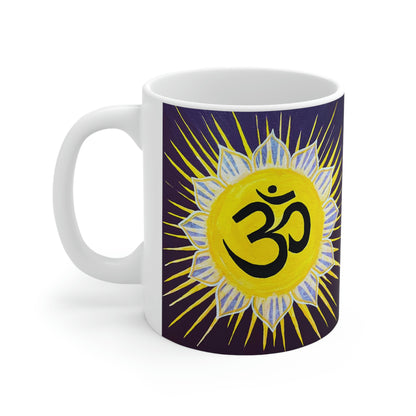 Sunburst OM on Dark Purple - Mug - Arjuna Rigby Art and Lifestyle Store