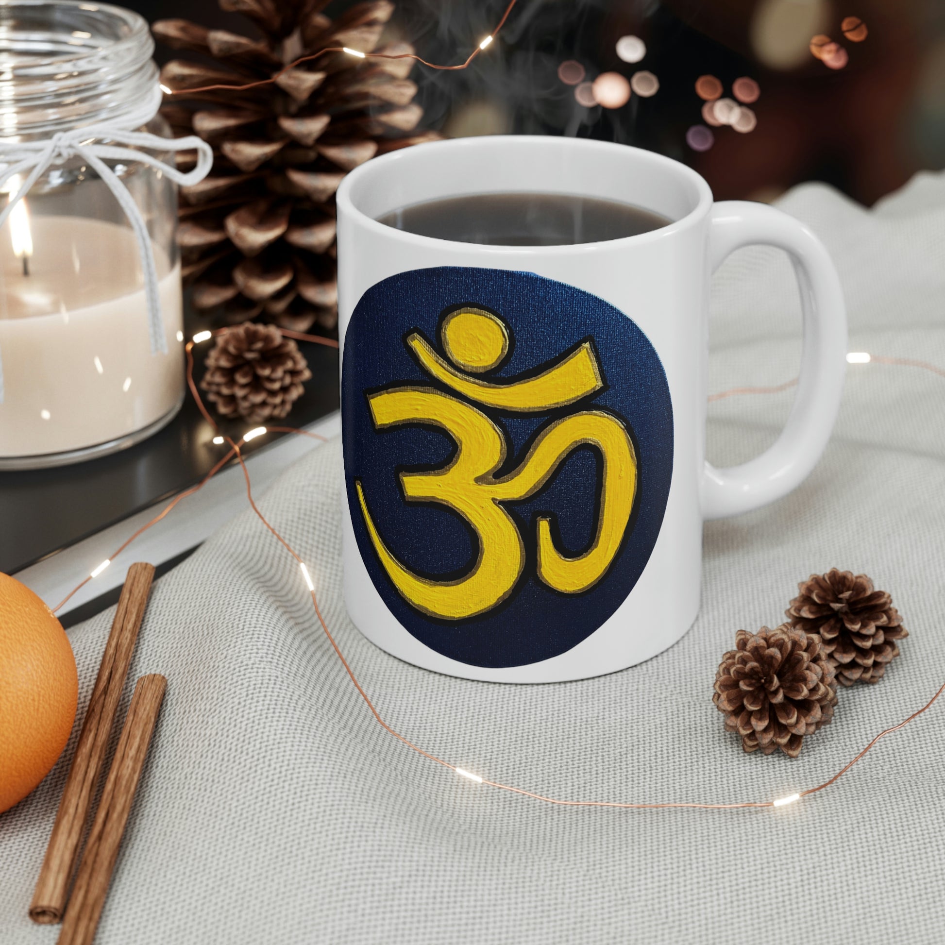 Yellow & Blue OM - Mug - Arjuna Rigby Art and Lifestyle Store