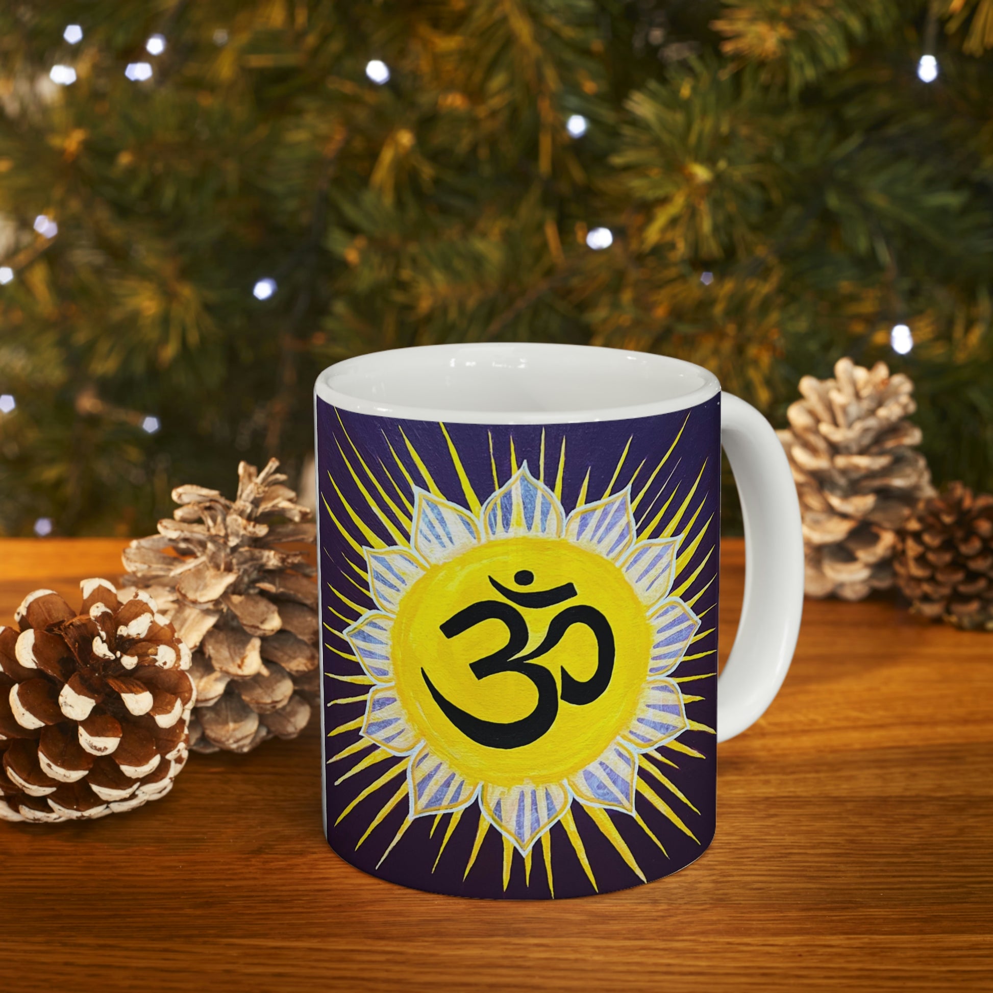 Sunburst OM on Dark Purple - Mug - Arjuna Rigby Art and Lifestyle Store