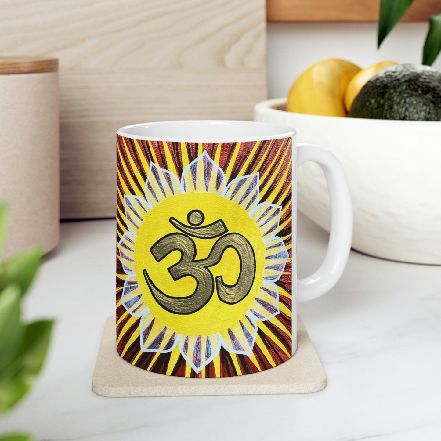 Gold Sunburst OM - Mug - Arjuna Rigby Art and Lifestyle Store