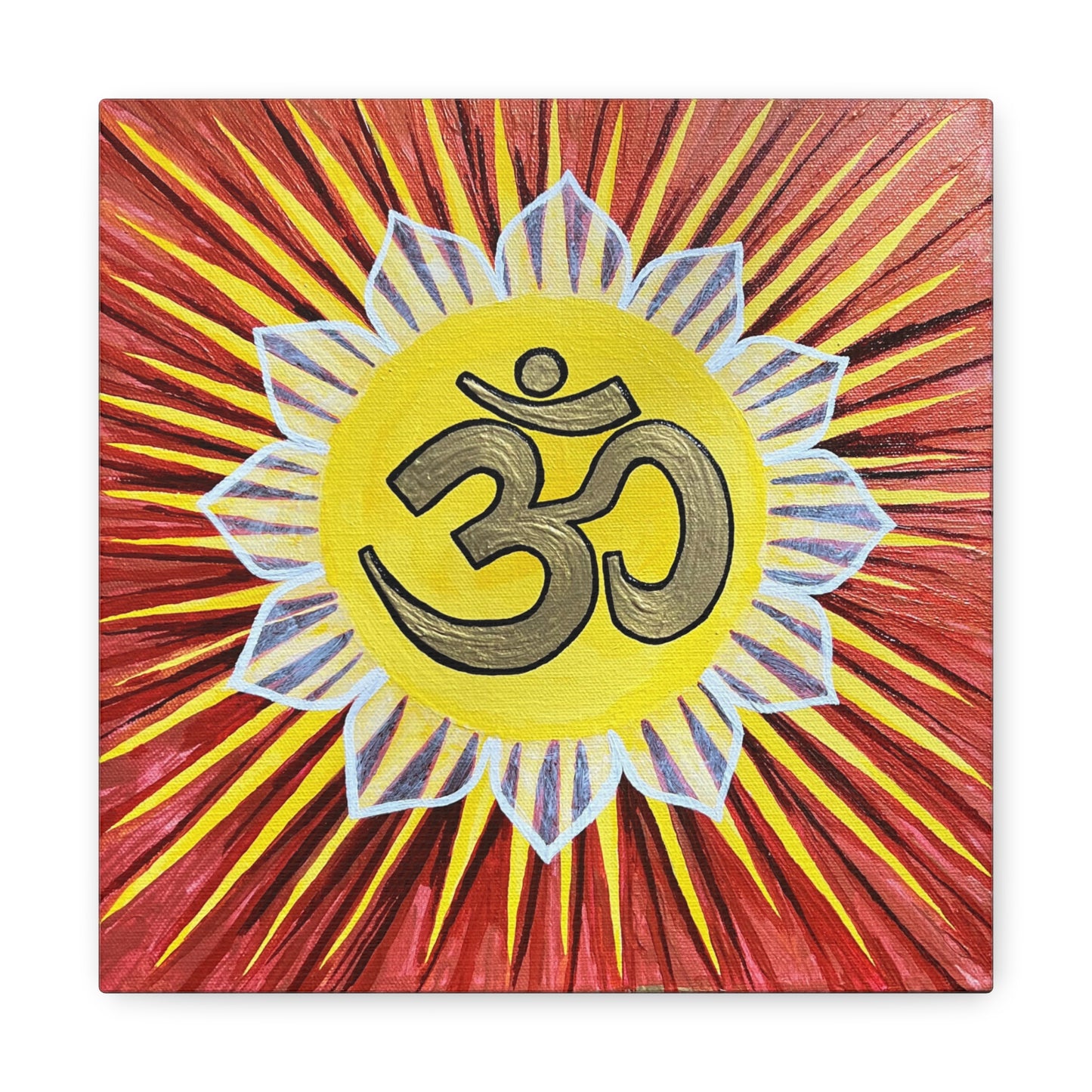 Sunburst AUM on Red Gold Background - Canvas Box-Print - Arjuna Rigby Art and Lifestyle Store